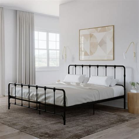 old style wooden bed frame with black metal brackets|farmhouse black bed frame.